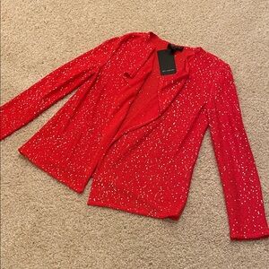St. John Vibrant Red Coral Knit Cardigan